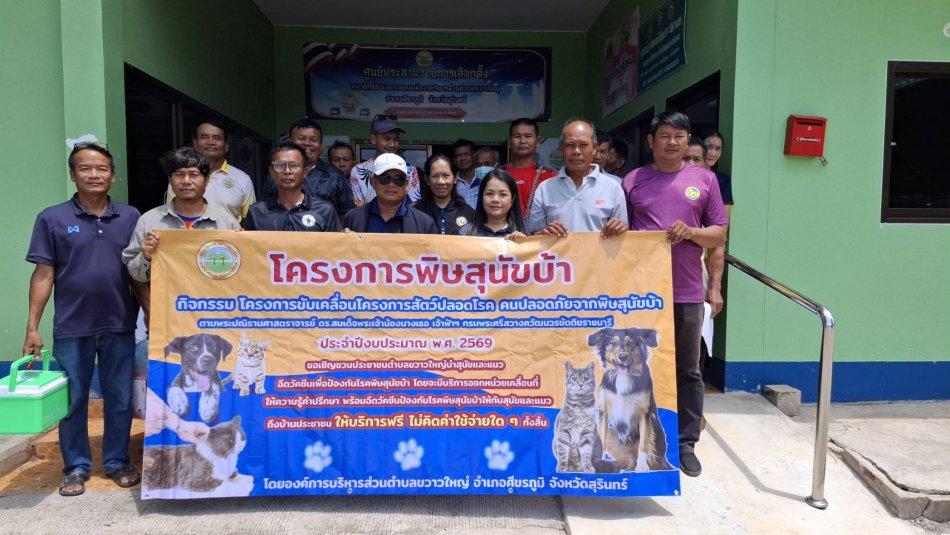 โครงการป้องกันพิษสุนัขบ้า กิจกรรม โครงการขับเคลื่อนโครงการสัตว์ปลอดโรค คนปลอดภัยจากพิษสุนัขบ้า ตามพระปณิธานศาตราจารย์ ดร.สมเด็จพระเจ้าน้องนางเธอ เจ้าฟ้าฯ กรมพระศรีสวางควัฒนวรชัตติยราชนารี ประจำปีงบประมาณ พ.ศ.๒๕๖๙ องค์การบริหารส่วนตำบลขวาวใหญ่ อำเภอศีขรภูมิ จังหวัดสุรินทร์